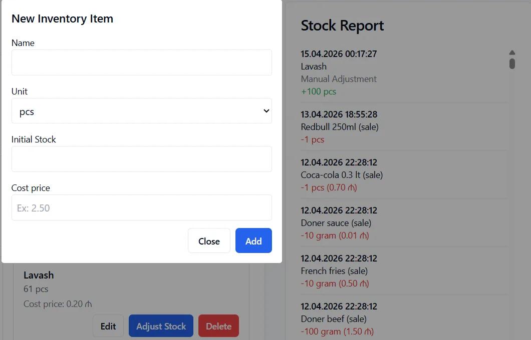 Inventory tracking User Panel