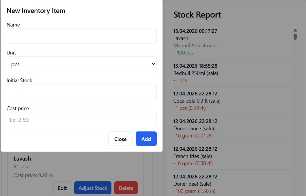 Inventory tracking User Panel